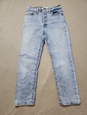 Levis Wedgie Straight Button Fly High Rise Premium Jeans Med Blue Wash Size 28